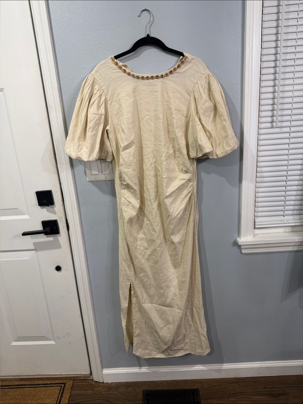 INC International Concepts Cream Puff-Sleeve Maxi Dress with Beaded Neckline